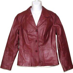 Chadwicks Women's Burgundy Red Leather Blazer Jacket Size 14